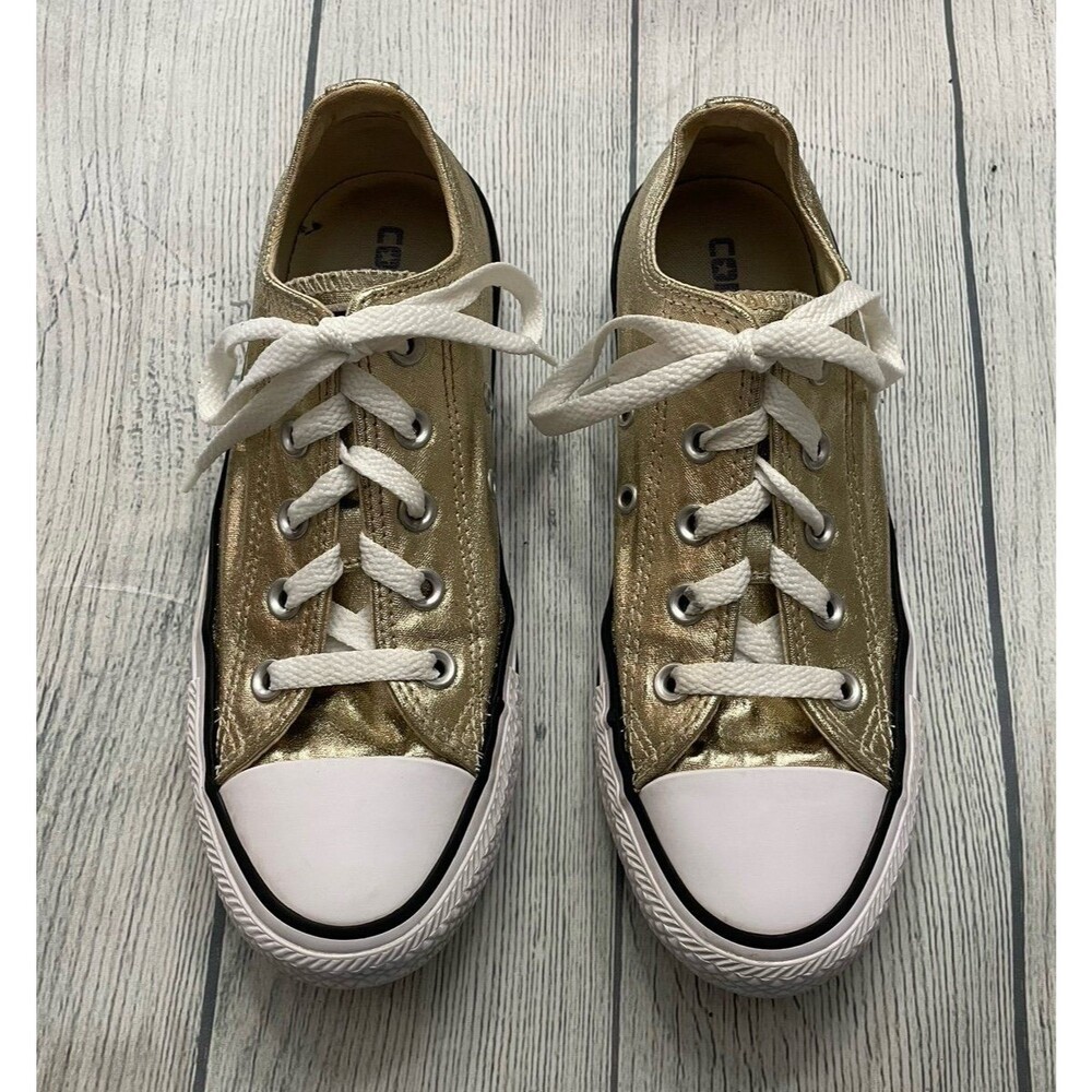Metallic Gold Converse All Stars Shoes, Size Women’s Youth 6, Size Men’s Youth 4